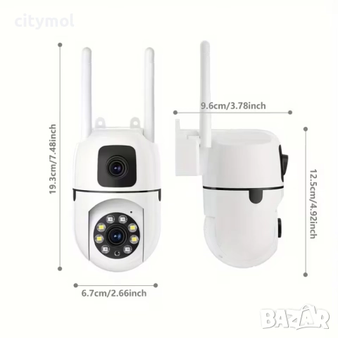 Двойна Smart WiFi безжична IP камера 5MP всяка, FULL-HD нощно виждане, SD карта, 2.4 Ghz, снимка 2 - IP камери - 51830362