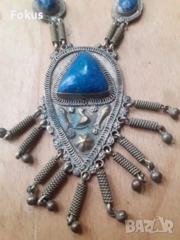 Стар етнографски дамски накит с лапис лазули за носия, снимка 2 - Антикварни и старинни предмети - 51748528