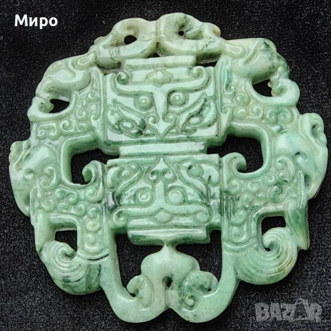 	ЕСТЕСТВЕН НЕФРИТ МЕДАЛЬОН ВИСУЛКА АМУЛЕТ ТАЛИСМАН, снимка 2 - Антикварни и старинни предмети - 41567968