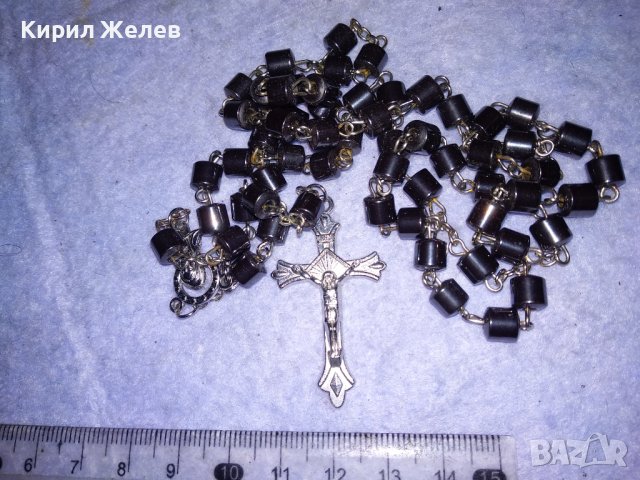 РИМОКАТОЛИЧЕСКА ОГЪРЛИЦА МОЛИТВЕНА БРОЕНИЦА ХЕМАТИТ със СРЕБРИСТИ РАЗПЯТИЕ и ДВУСТРАННА ИКОНКА 26358, снимка 3 - Колиета, медальони, синджири - 41389361