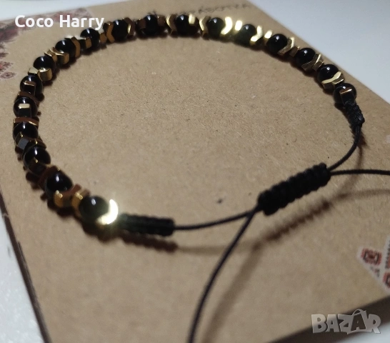Гривна с хематит и черен оникс,ръчно изработена , снимка 4 - Ръчно изработени сувенири - 53776511