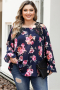 Дамска блуза в тъмносиньо с ефектни презрамки с бродирани цветя, макси размери, снимка 1 - Блузи с дълъг ръкав и пуловери - 44742584