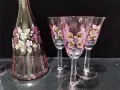 ретро стъклени чаши и гарафа Бохемия Чехословакия цветно розово стъкло , снимка 5