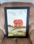 Нова картина с рамка ръчно рисувана акварел червена планинска къща, снимка 6