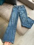 Дамски сини дънки, висока талия с широк крачол, тип чарлстон, 26 размер