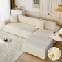 Кадифен калъф за ъглов диван - Кремав, снимка 1