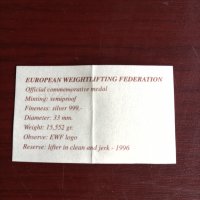 Плакет европейско първенство по вдигане на щанги 1996г, снимка 2 - Други ценни предмети - 39386818
