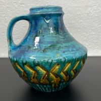 Западногерманска керамична ваза с емайл. №5233, снимка 7 - Антикварни и старинни предмети - 44823346
