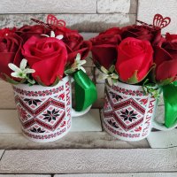 Чаша с рози, народни мотиви, шевици, снимка 1 - Изкуствени цветя - 40402583