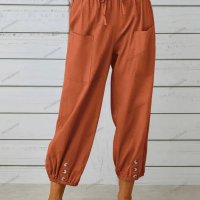 Памучно-ленени широки дамски панталони с висока талия, 10цвята - 023, снимка 14 - Панталони - 41579956