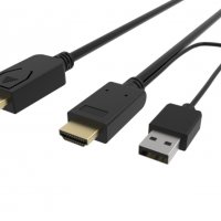 Кабел HDMI + USB - DP 1.8м 4k/60p VCom SS001219 Черен Cable adapter HDMI M+USB/DP M, снимка 2 - Кабели и адаптери - 33987205