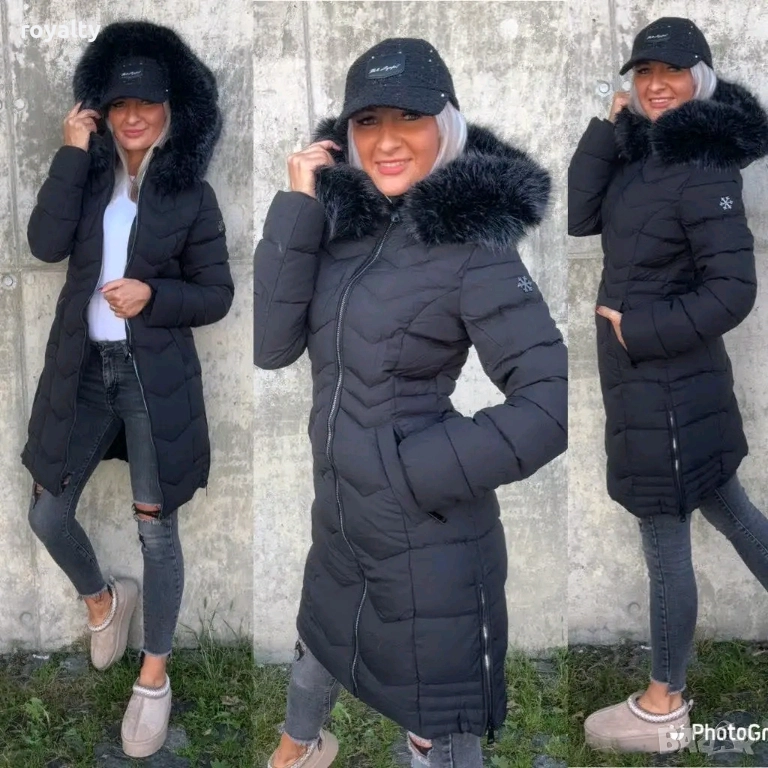 Черно Дълго Зимно Дамско Яке с Пух , снимка 1