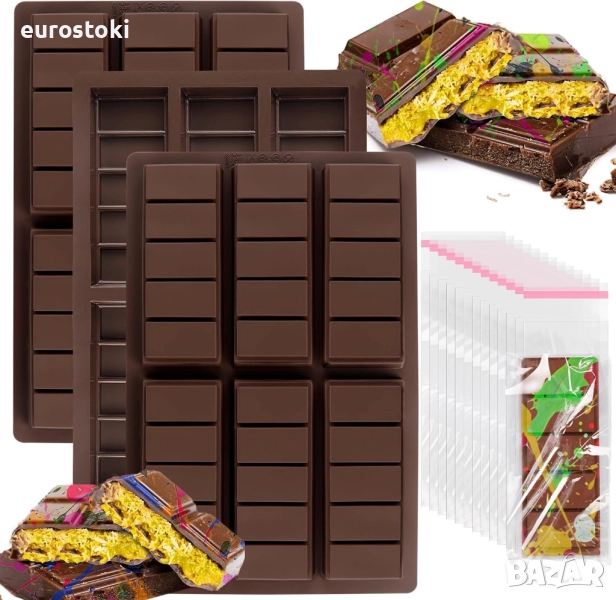 VICDUEKG Пакет от 3 форми за шоколад, шоколадови блокчета, изработена от силикон, снимка 1