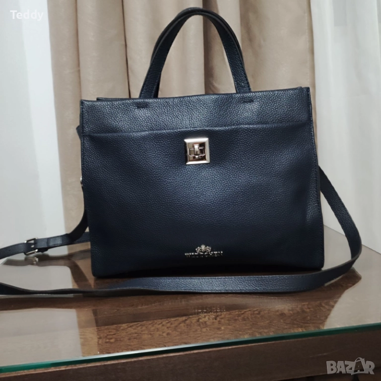 Маркова синя кожена чанта Wittchen, естествена кожа, снимка 1