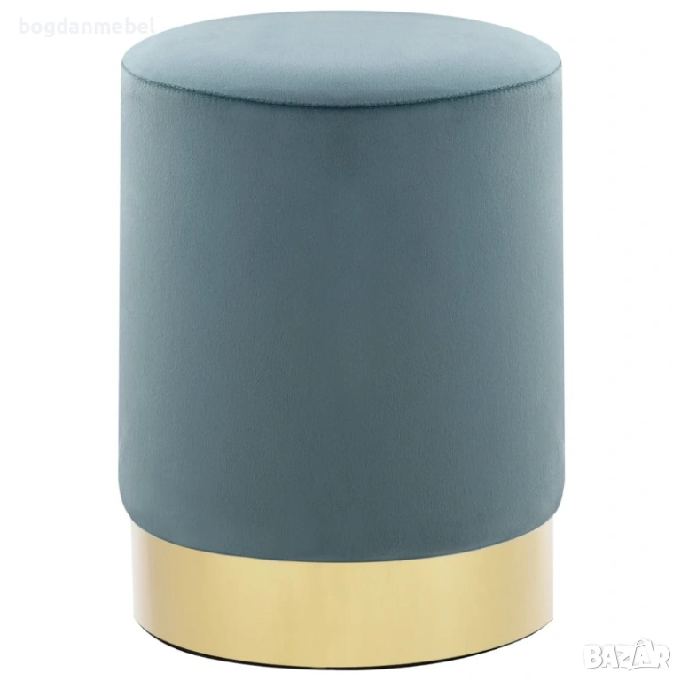 Sonata H Табуретка, светлосиньо и златисто, кадифе, снимка 1