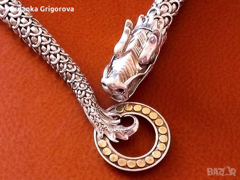 Уникално колие - John Hardy - Дракон от стерлингово сребро и 18k жълто, снимка 1