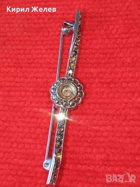 СТАРА СКЪПОЦЕННА СРЕБЪРНА АРТ ДЕКО БРОШКА СРЕБРО 835 с МАРКАЗИТИ МАЙСТОРСКА ИЗРАБОТКА 25797, снимка 1