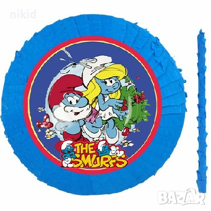 Смърфовете смърфчета The smurfes голяма готова пинята + пръчка подарък за парти рожден ден, снимка 1