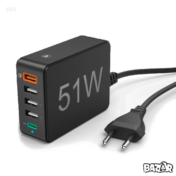 Зарядна станция Hama, 51 Watt, 5xUSB, 4x USB-A, 1x USB-C PD, 100v-240v HAMA-00201630, снимка 1