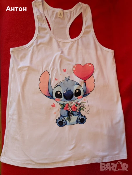 Дамски бял потник Стич, снимка 1