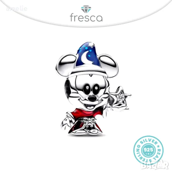 НОВА Колекция! Талисман Fresca по модел тип Пандрора Pandora сребро 925 Disney Mickey Magician, снимка 1