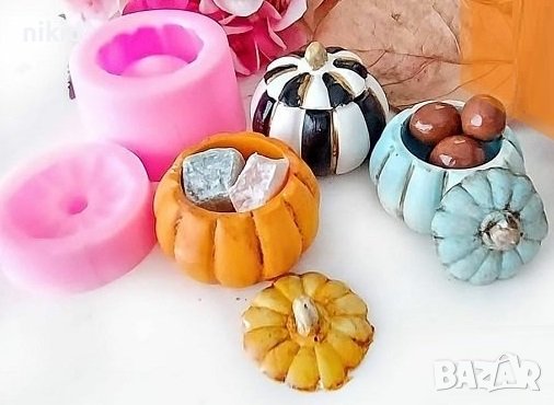 Тиква с капак силиконов молд форма калъп свещ кашпа саксия украса декор, снимка 1