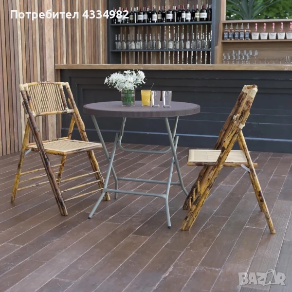 Сгъваема маса Flash Furniture DAD-FT-80R-GG 80см Градинска кръгла маса ратанова плетка, снимка 1