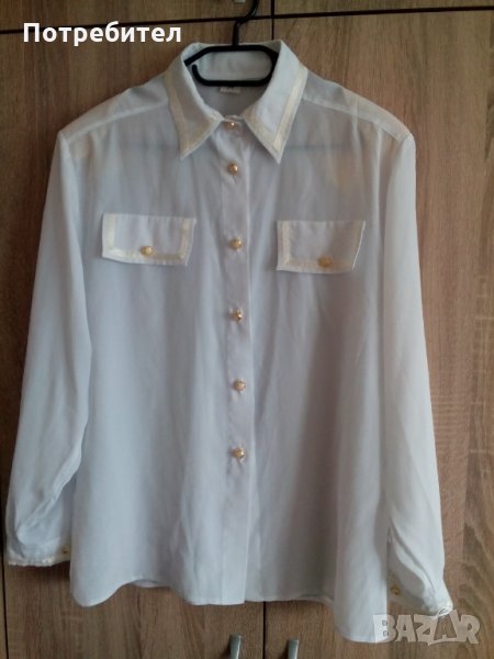 Бяла копринена риза дълъг ръкав  , снимка 1