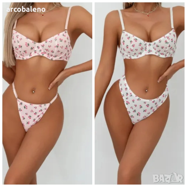 Дамски комплект бельо с пасторални флорални мотиви, 2цвята , снимка 1