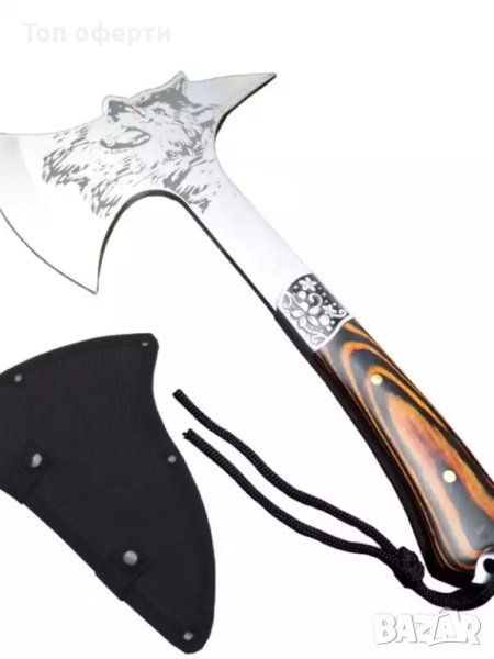 Сувенир! Руска компактна брадвичка с гравиран вълк Кемпинг Топор ст 65х13, снимка 1