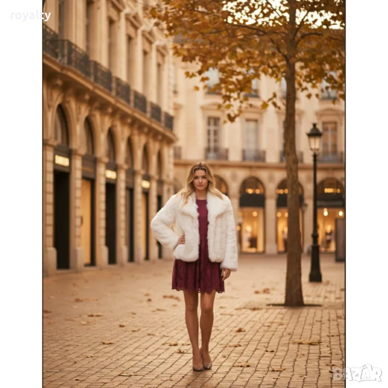 Бяло еко-палто с косъм, снимка 1