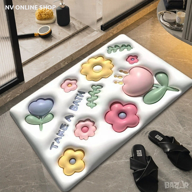 Бързо съхнеща 3D постелка за баня в различни разцветки 60х40см, снимка 1