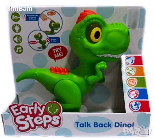 Забавен говорещ динозавър Dino със звуци и светлини / Early Steps Talking Back Dino