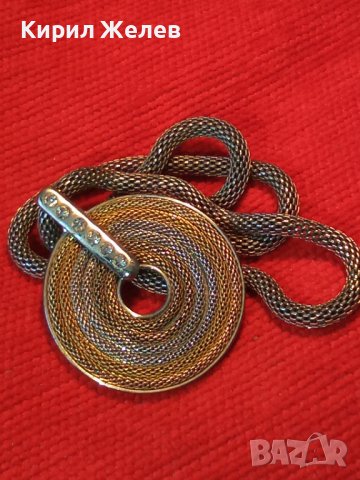 ЗЛАТИСТО-СРЕБРИСТО ФЕШЪН АРТ КОЛИЕ БЛАГОРОДНА НЕРЪЖДАЕМА СТОМАНА с ФАСЕТ ЦИРКОНИ 27434