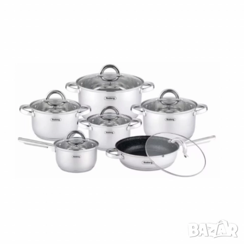 Комплект тенджери Rosberg, Неръждаема стомана, 6 части, Индукция, снимка 4 - Съдове за готвене - 52137475