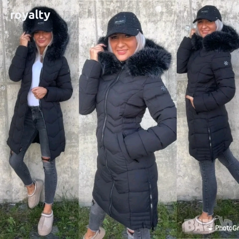 Черно Дълго Зимно Дамско Яке с Пух 