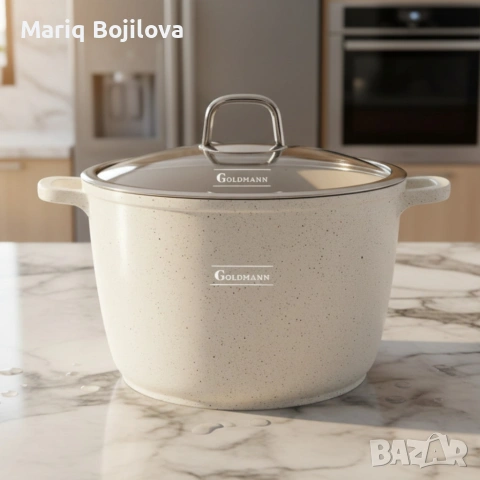 Дълбока тенджера Goldmann GM-0624B с мраморно покритие, 24 см, 6.2 л, индукция
