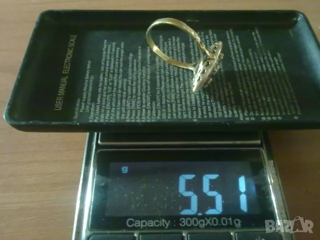 стар златен 18к. пръстен с диаманти и сапфири, снимка 7 - Пръстени - 49241347