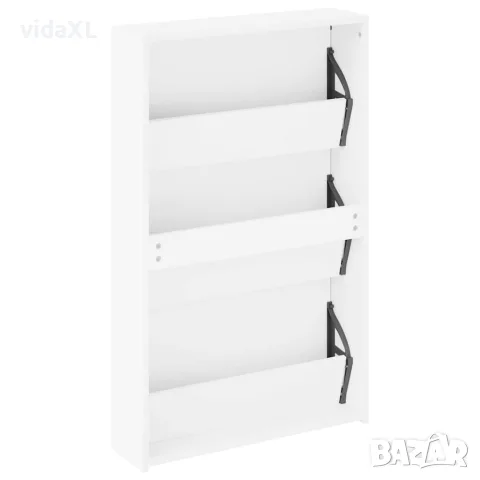 vidaXL Шкаф за обувки с огледало, 3-слоен, бял, висок гланц, 63x17x102,5 см, снимка 6 - Шкафове - 56147079