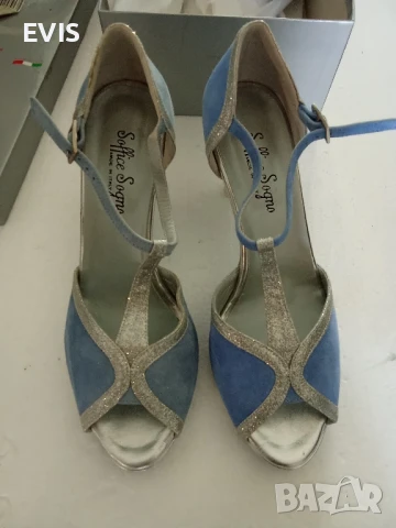 Елегантни официални обувки – Светлосини със сребристи кантове, снимка 1