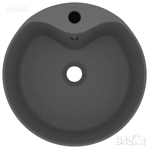 vidaXL Луксозна мивка с преливник тъмносив мат 36x13 см керамика, снимка 3 - Мивки - 56146113