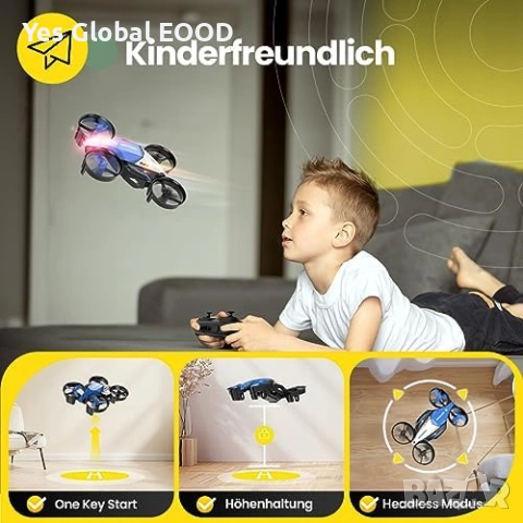 Holy Stone HS210F Мини дрон 2в1 с Land Mode (Син), снимка 4 - Дронове и аксесоари - 53633392