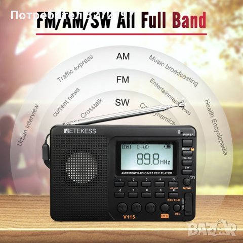 2023 RETEKESS V115 Цифров преносим радиоприемник, снимка 7 - Bluetooth тонколони - 41225577