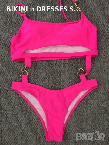 Цял бански НЕОН розов синджири изрязан , снимка 1