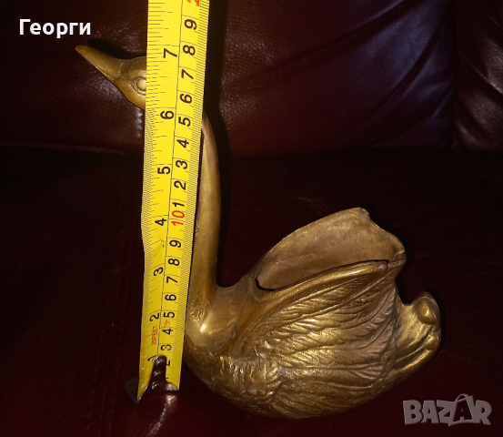 Медна фигурка на лебед, снимка 3 - Антикварни и старинни предмети - 44605736