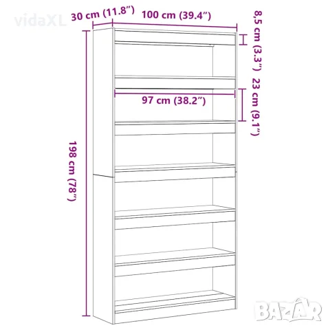 vidaXL Шкаф за книги 6 нива 100 x 30 x 198 см Инженерна дървесина, снимка 10 - Етажерки - 56147064