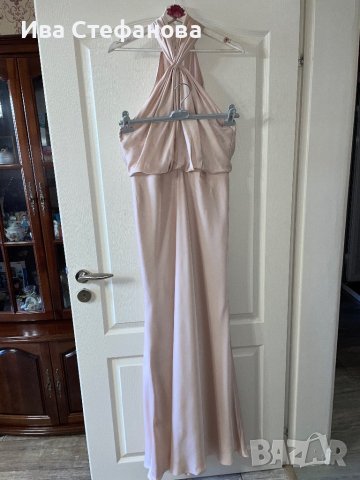 бална абитуриентска рокля парти елегантна рокля тип русалка сатен бежова натурален цвят ASOS, снимка 15 - Рокли - 44492983