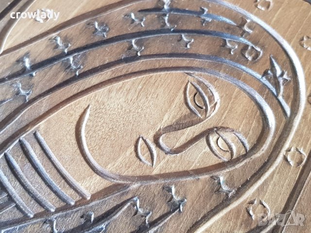 СТАРА дървена резбована Икона с Ботородица-дева Мария религия , снимка 5 - Икони - 42103377