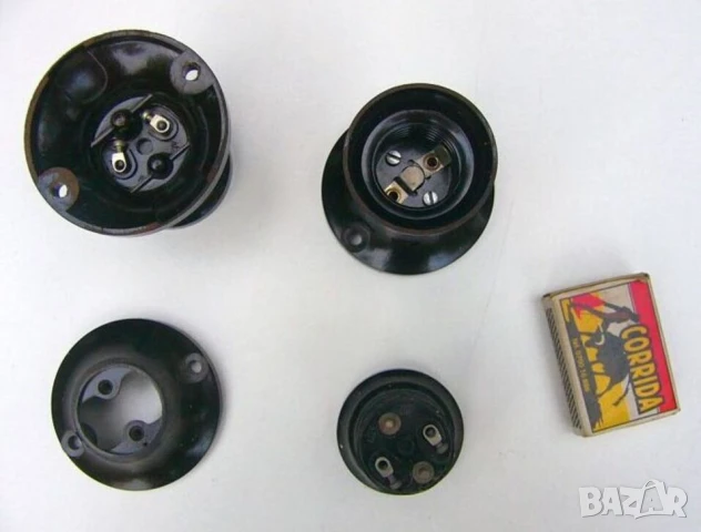 РЕТРО Български Стенни Прави ФАСОНКИ за Ел.Лампи Крушки цокъл E27 ~220V НРБ Фасунги Бакелит БАРТЕР, снимка 4 - Други - 43946723