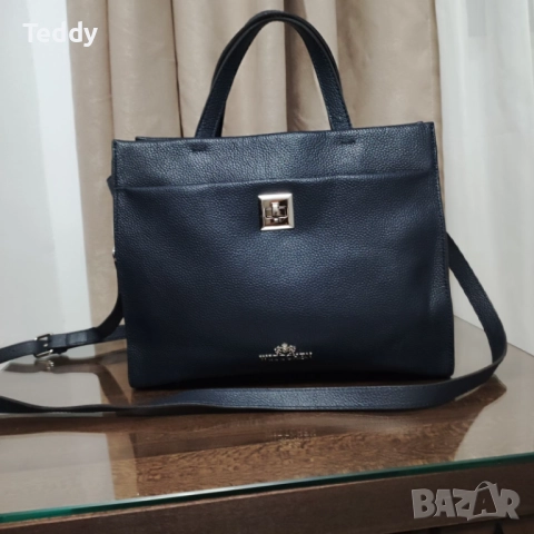 Маркова синя кожена чанта Wittchen, естествена кожа